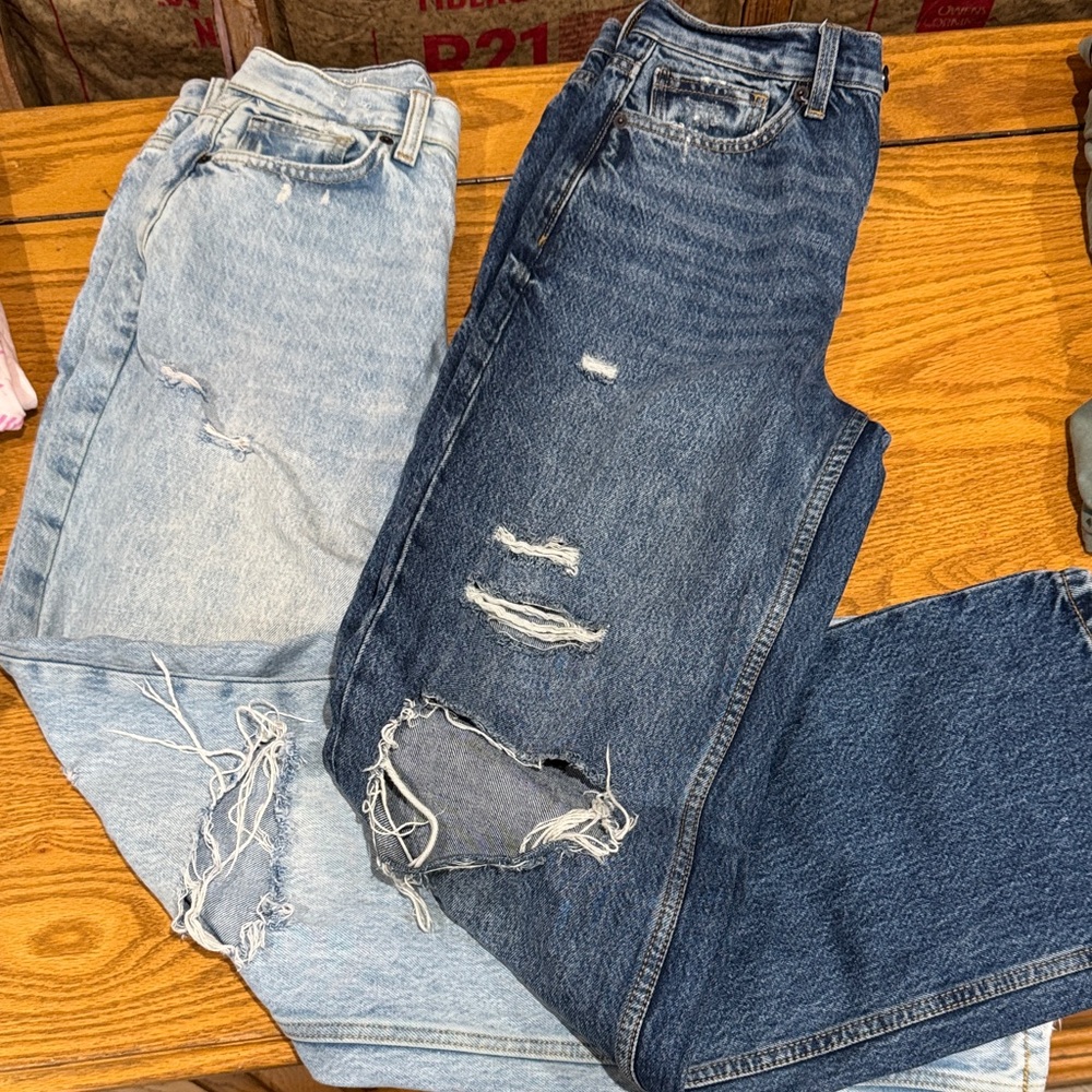 Arizona Jean Company Relaxed Fit Distressed Jeans - Light and Dark Blue